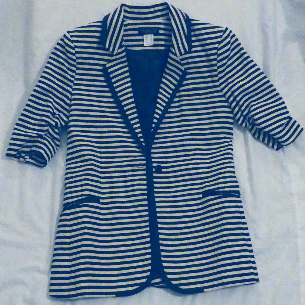 Womens VENUS Navy Striped Blazer, Size 4